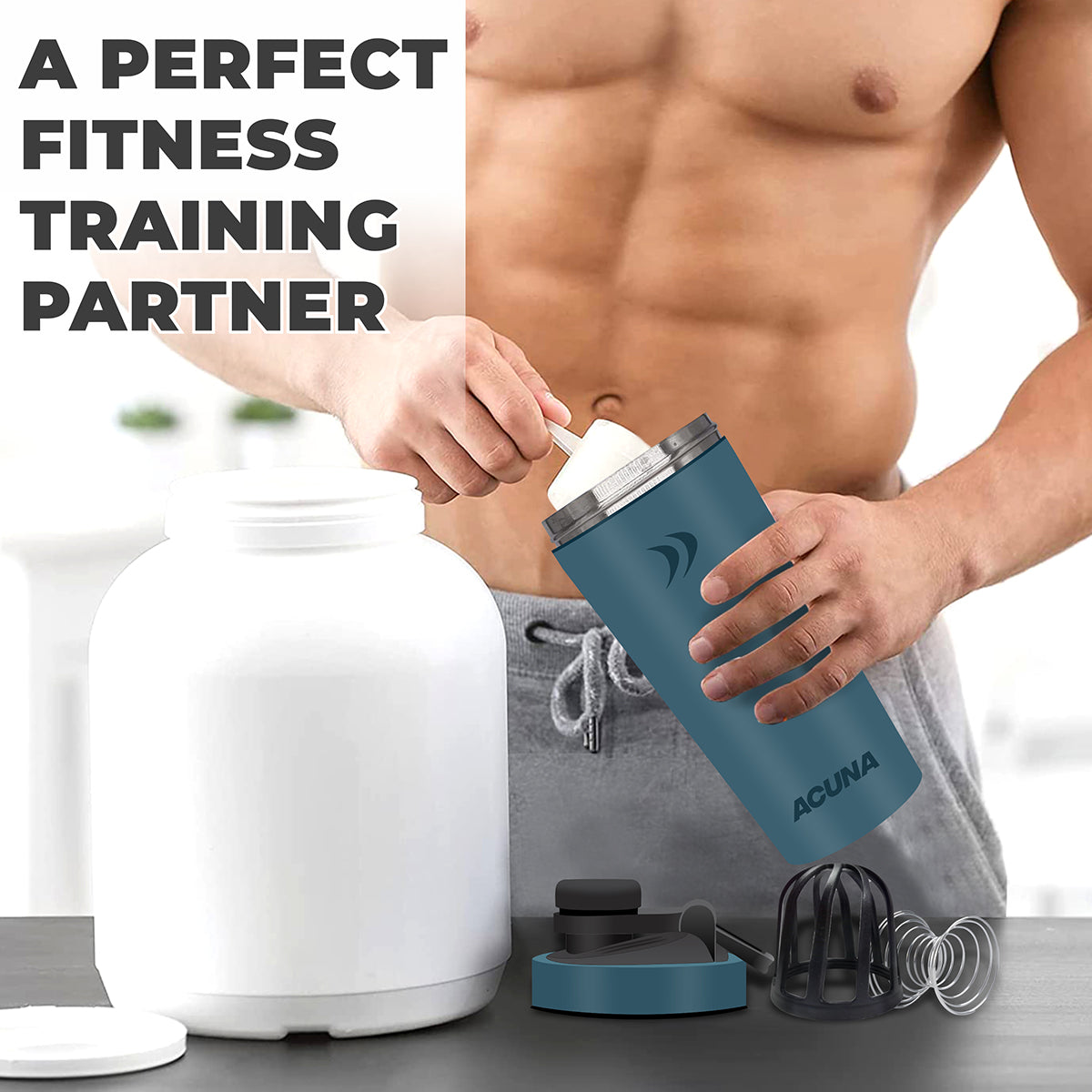 Shaker Bottle - Stainless Steel 600ml | Double Wall 24hr Cold/12 hr Hot, Insulated Leakproof Metal Bottle