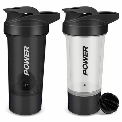 Protein Shaker Bottle (Pack of 2) - Protein Mixes & Supplement Shaker 600ml - Shakers with Storage Cup