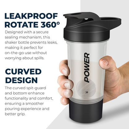 Protein Shaker Bottle (Pack of 2) - Protein Mixes & Supplement Shaker 600ml - Shakers with Storage Cup