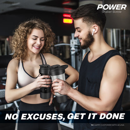 Protein Shaker Bottle (Pack of 2) - Protein Mixes & Supplement Shaker 600ml - Shakers with Storage Cup