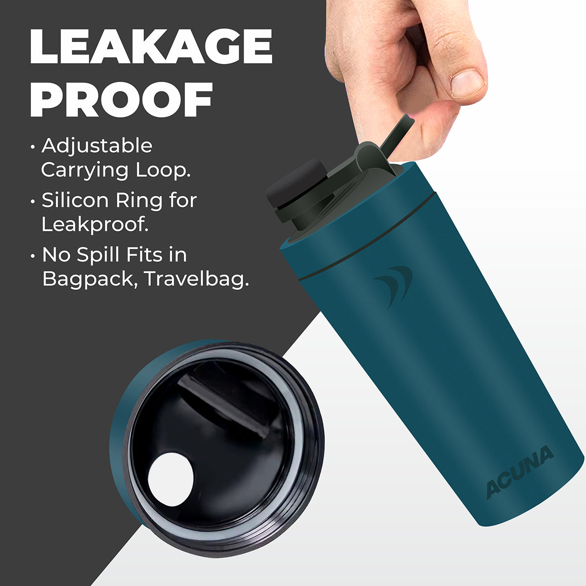 Shaker Bottle - Stainless Steel 600ml | Double Wall 24hr Cold/12 hr Hot, Insulated Leakproof Metal Bottle