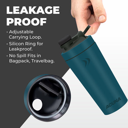 Shaker Bottle - Stainless Steel 600ml | Double Wall 24hr Cold/12 hr Hot, Insulated Leakproof Metal Bottle